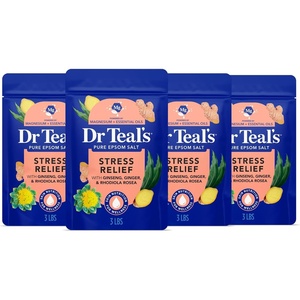 image:imageDr Teals Epsom Salt Magnesium Soak Salt Stress Relief with Ginseng amp Ginger Essential Oils 3 lbs Pack of 4